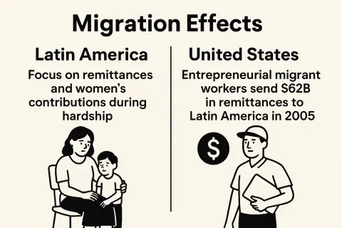 Slide Titled "Migration Effects" Contrasts Latin America's Focus on Remittances