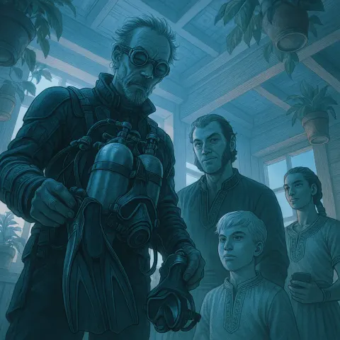 Towering Figure in Futuristic Cyberpunk Attire