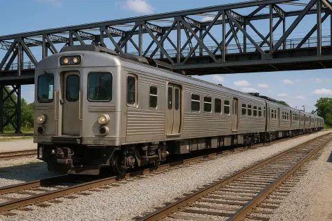 Silver Commuter Train Sits on a Gravel-lined Track