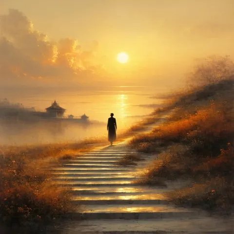 Melancholic Golden Sunset in Painterly Glow