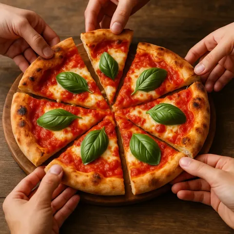 Freshly Baked Margherita Pizza with Basil Leaves