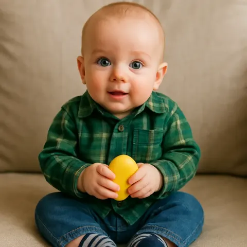 Baby Wearing a Green Plaid Shirt