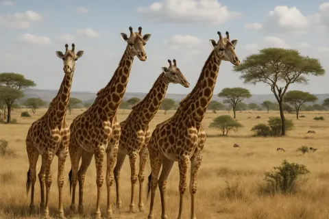 Group of Giraffes Standing in an Open Savanna Landscape