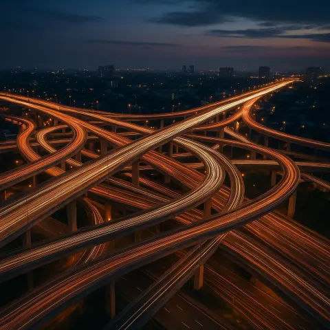 Countless Pinpricks of Light from Vehicles Trace Intricate Patterns