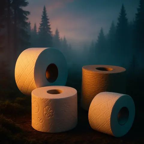 Centered Arrangement of Four Distinct Toilet Tissue Rolls Materializes