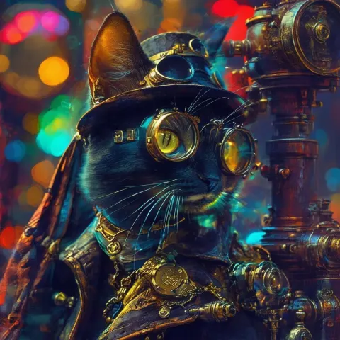 Steampunk Cat Salem in Cinematic Bokeh