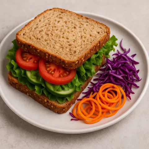 Plate with a Sandwich Made of Whole-grain Bread