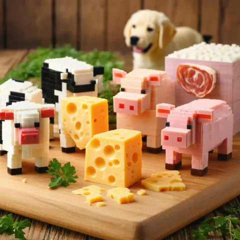 Pixel Cheese Farm Animals and Hungry Dog