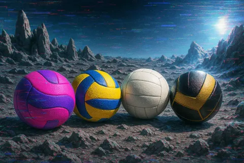 Four Distinct Volleyballs—a Vibrant Pink