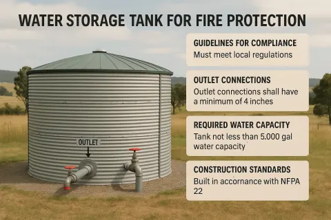 Metal Water Storage Tank Installed in a Rural Landscape