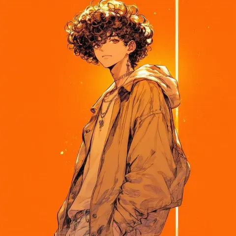 Curly Haired Charmer on Vibrant Orange
