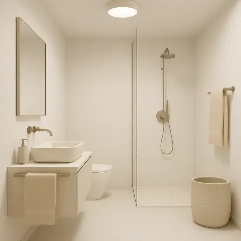 Contemporary Bathroom Setting Showcasing a Minimalist White Background