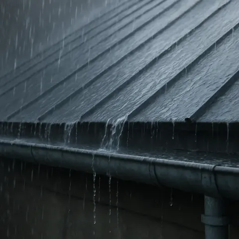 Rain Poured Steadily Onto the Smooth Rooftop