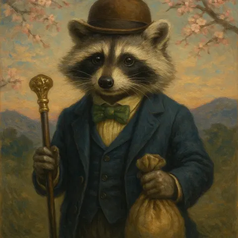 Intricately Crafted Oil Painting Portrays a Raccoon