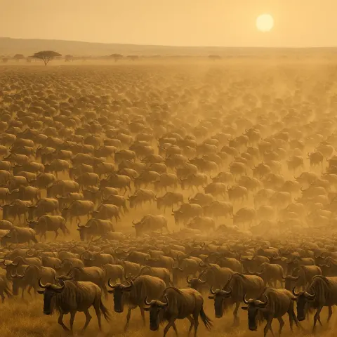 Vast Carpet of Countless Migrating Wildebeest Stretches