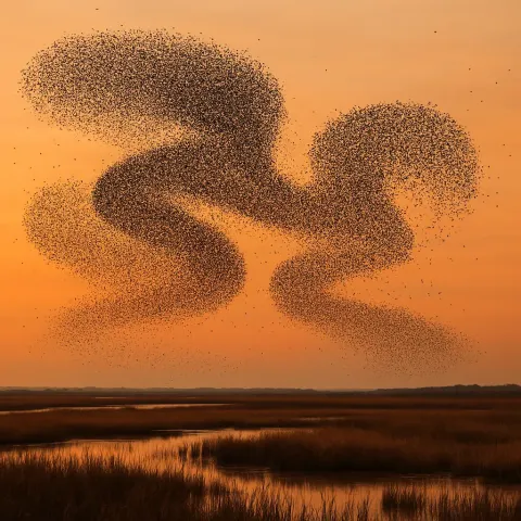 Vast Flock of Countless Starlings Forms Dynamic