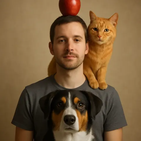 Individual Positioned with a Red Apple Overhead
