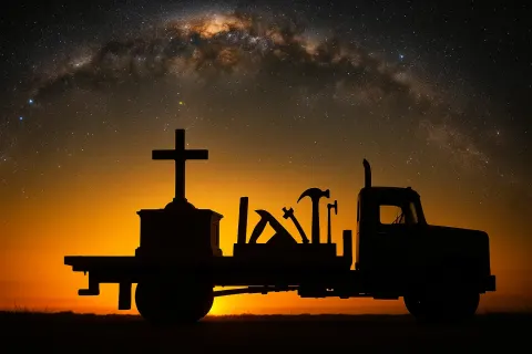 Trailer Truck Bearing an Altar and Carpenter's Kit