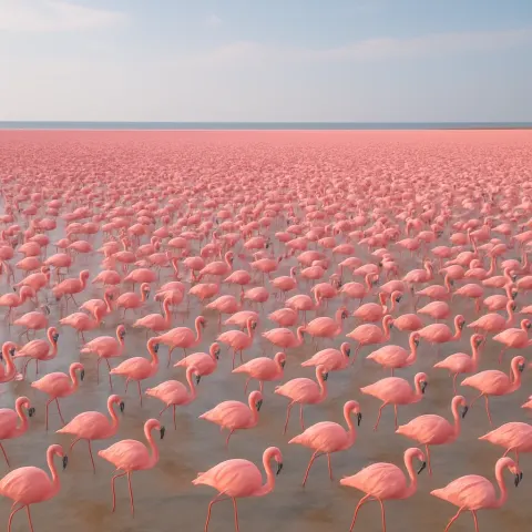 Vast Flock of Flamingos Creates a Vibrant Pink Carpet