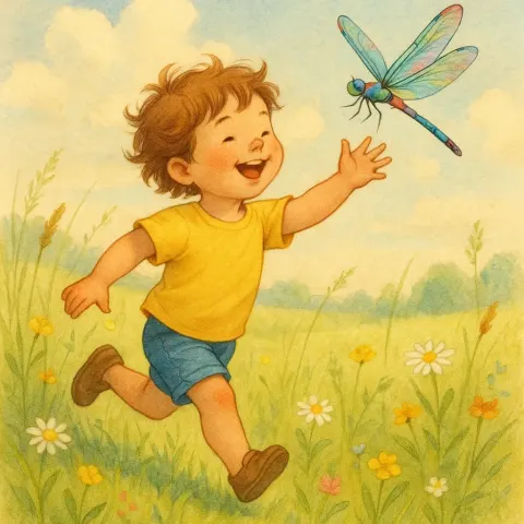 Happy Child Dashes with Excitement