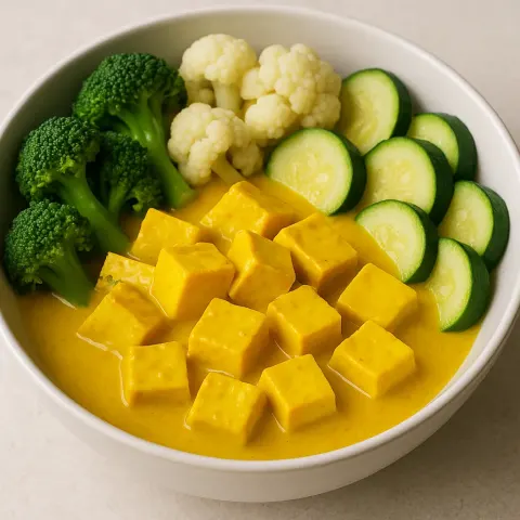 Bowl of Tofu in Yellow Curry Sauce
