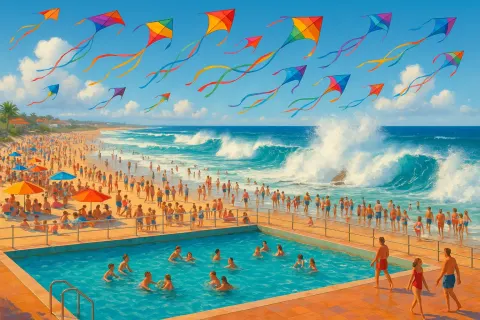 Seaside Scene with Crashing Waves