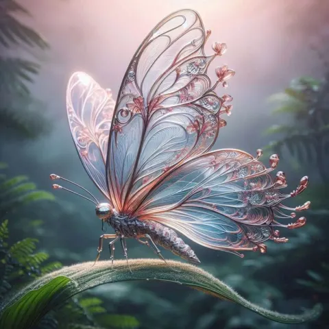 Glass Wing Butterfly in Misty Garden