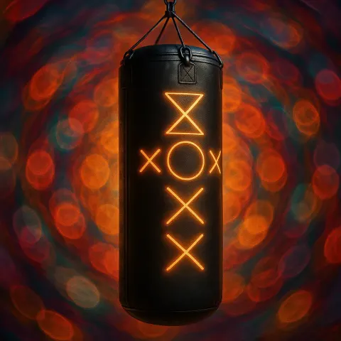 Matte Punching Bag with Strike Guides Glows under Warm Three-quarter