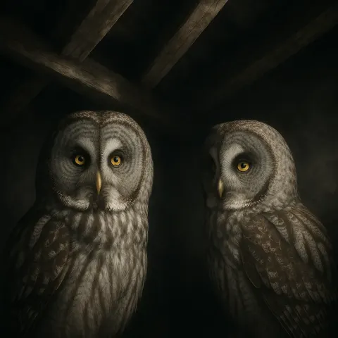 Two Varied Great Grey Owls