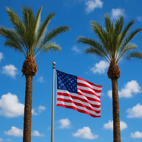 U.S. Flag Waving on a Pole