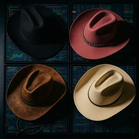 Four Cowboy Hats—a Classic Black Wide-brim