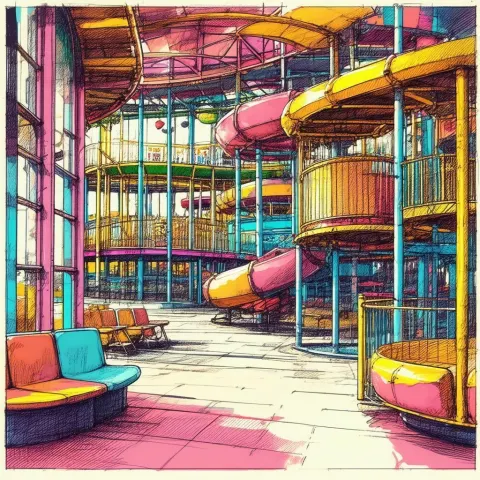 Hand Drawn Amusement Park in Whimsical Perspective