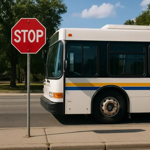 Picture Showing a Bus Parked Beside a Stop Sign