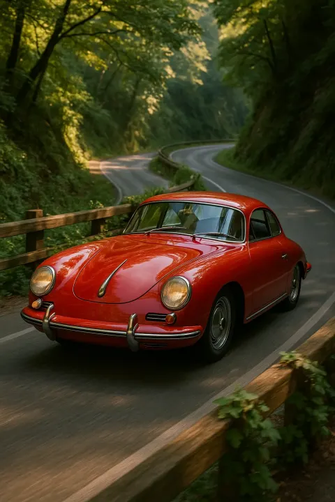Classic Red Porsche 356 Zips Along a Winding Mountain Road