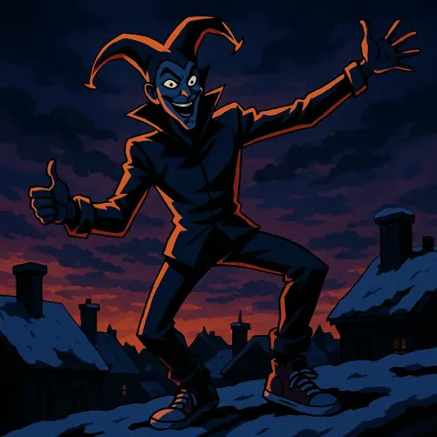 Cel-shaded Trickster in Sneakers Energetically Gestures