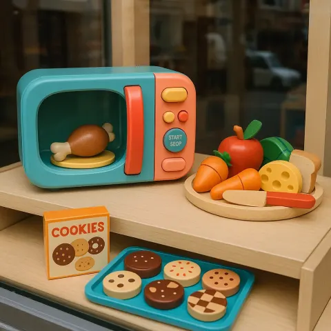 Toy Display Featuring a Colorful Play Microwave