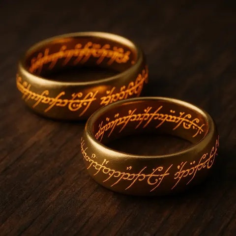 Two Golden Rings Engraved with Intricate Elvish Script