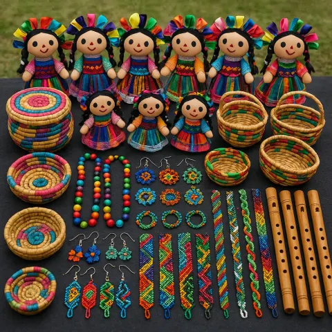 Colorful Display of Handcrafted Dolls
