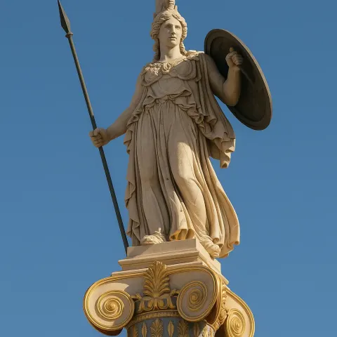 Statue of the Greek Goddess Athena Holding a Shield