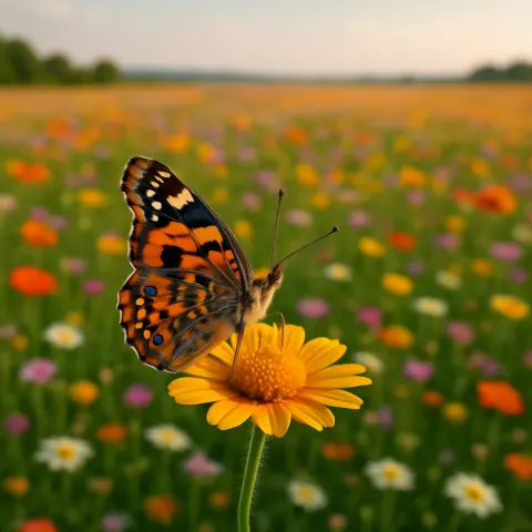 Brightly Hued Butterfly Rests Delicately on a Lone Flower