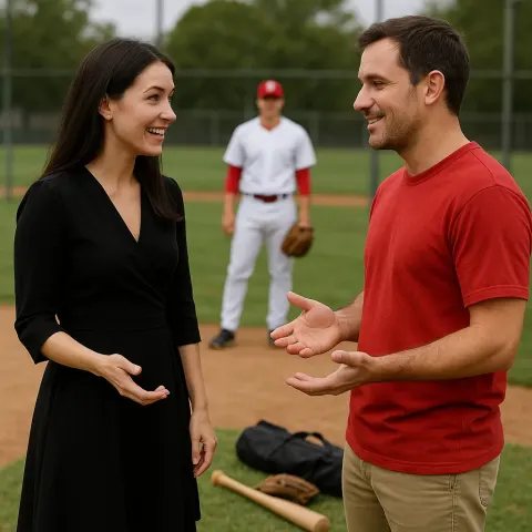 Woman Dressed in Black Interacts