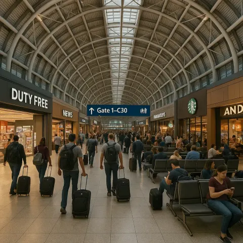 Bustling Airport Terminal with Passengers