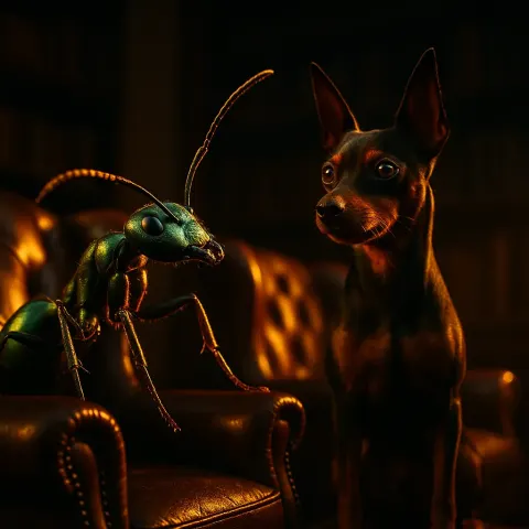 Two Distinct Figures—a Large Ant Shimmering with a Metallic