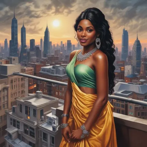 Elegant Woman at Rooftop Party
