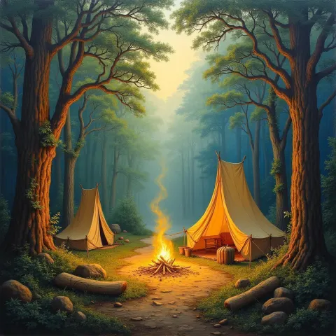 Mythical Forest Camp Aglow With Embers
