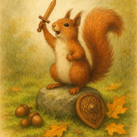 Whimsical Scene Featuring a Squirrel Standing Proudly Atop a Stone