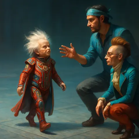 Diminutive Ruler in Detailed Far-future Science Fiction Attire