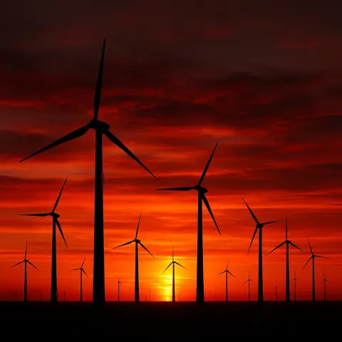 Numerous Towering Wind Turbines Stand Starkly