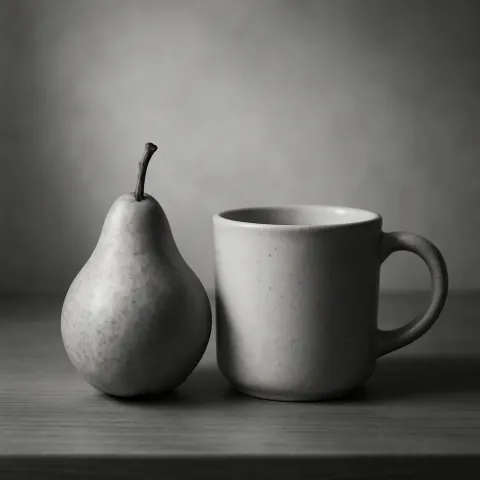 Depict a Tranquil Monochromatic Setting with a Pear