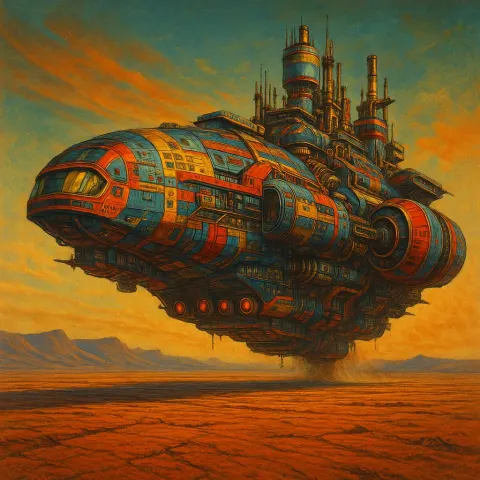 Massive Spacecraft Adorned with Elaborate and Colorful Designs